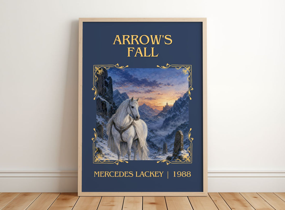 Arrow's Fall Classic Book Art Print by Mercedes Lackey – framed print leaning on a wooden floor