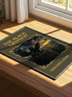 The Black Gryphon Classic Book Art Print by Mercedes Lackey – print on a sunlit desk