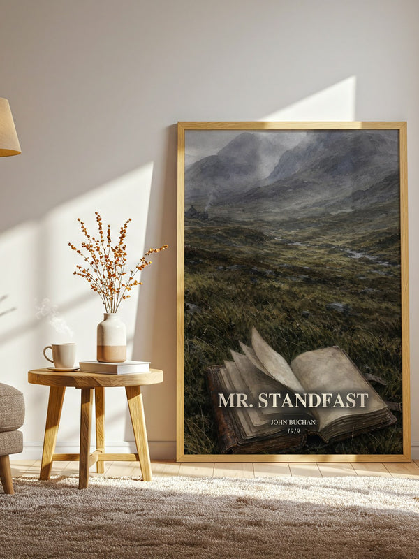 Mr. Standfast watercolour print in frame leaning in hallway – thriller wall art