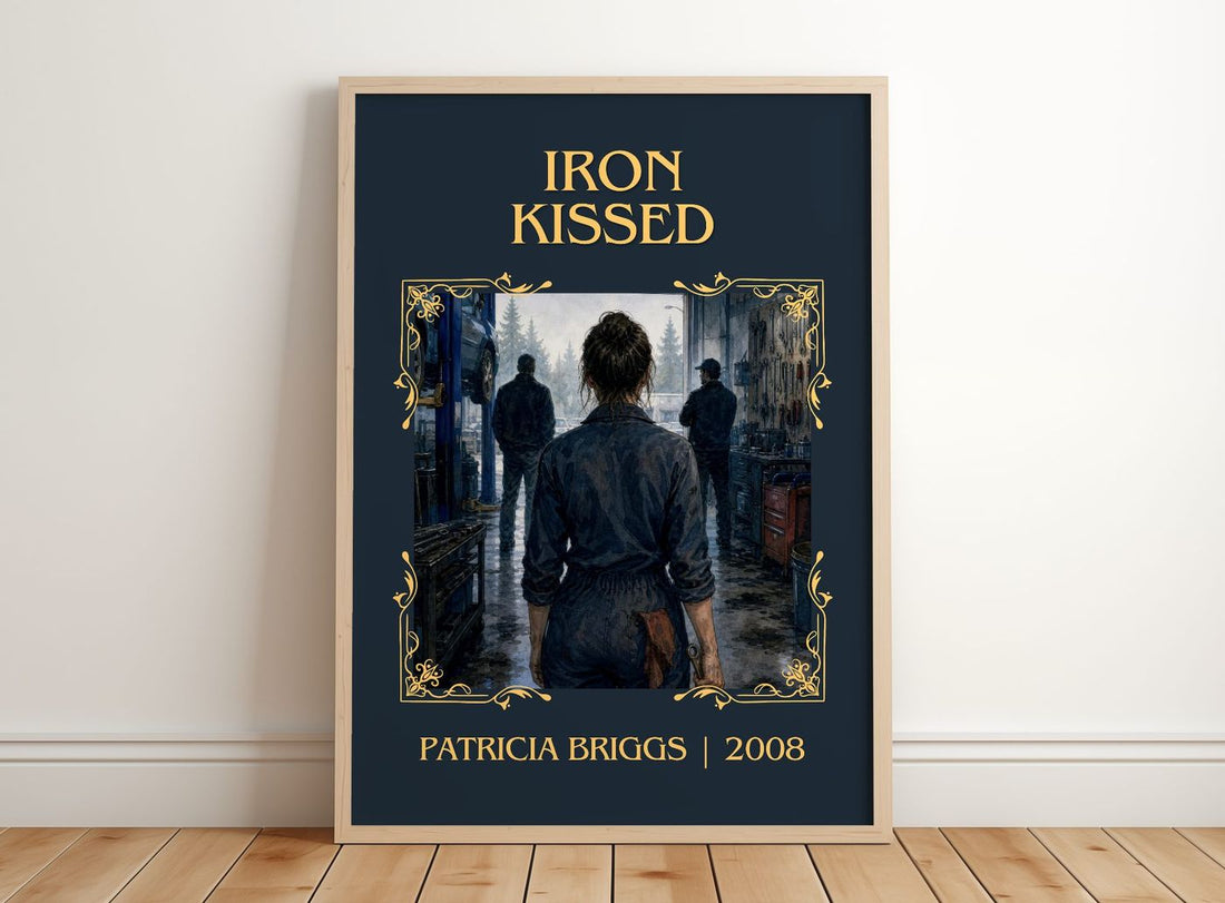 Iron Kissed Classic Book Art Print by Patricia Briggs – framed print leaning on a wooden floor