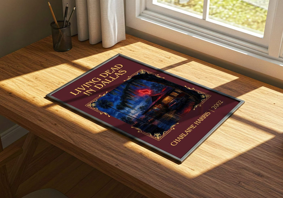 Living Dead in Dallas Classic Book Art Print by Charlaine Harris – print on a sunlit desk