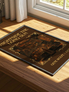 Nightside the Long Sun Classic Book Art Print by Gene Wolfe – print on a sunlit desk