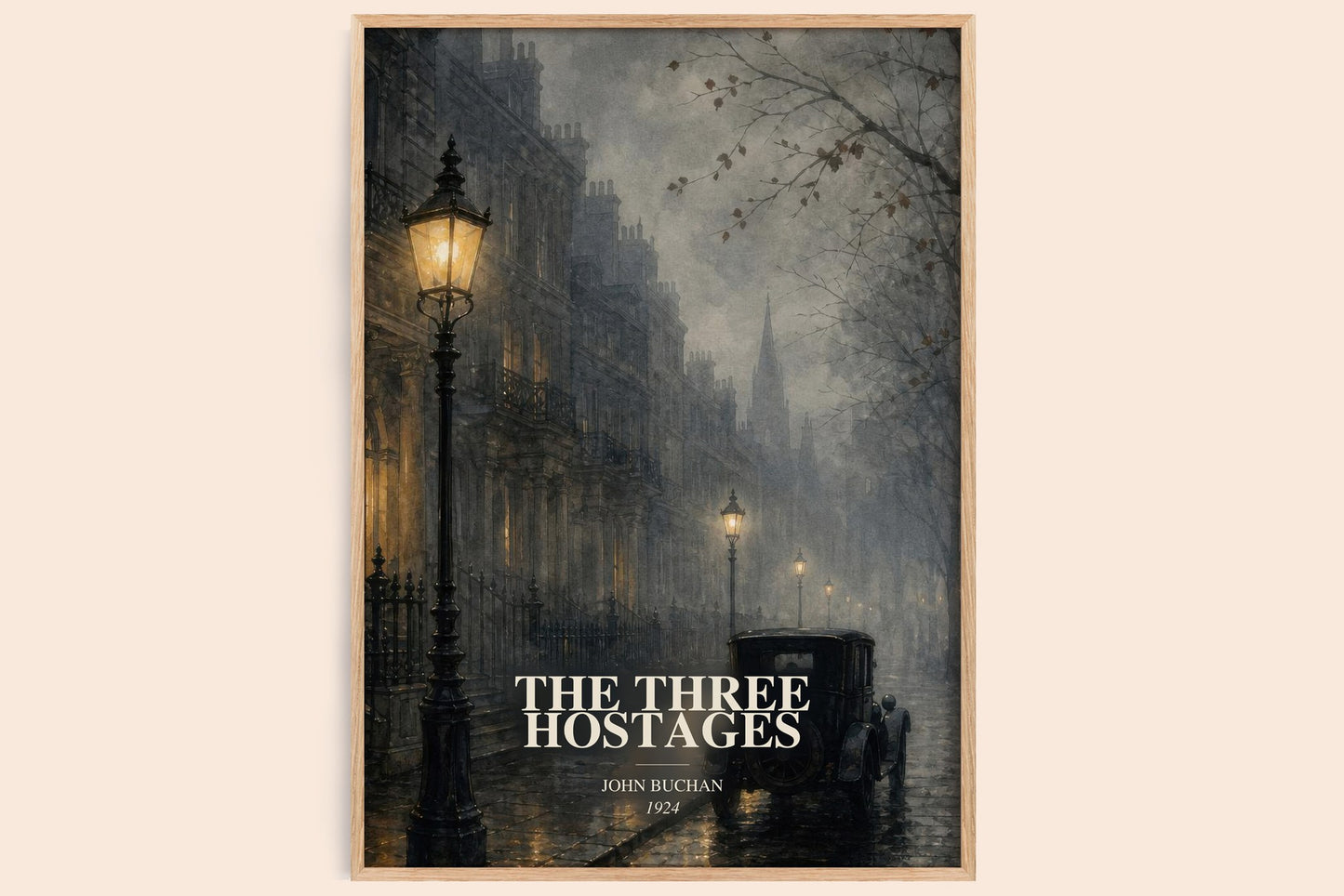 The Three Hostages watercolour book poster by John Buchan – framed literary art print