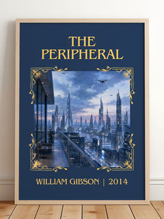 The Peripheral Classic Book Art Print by William Gibson – framed print leaning on a wooden floor