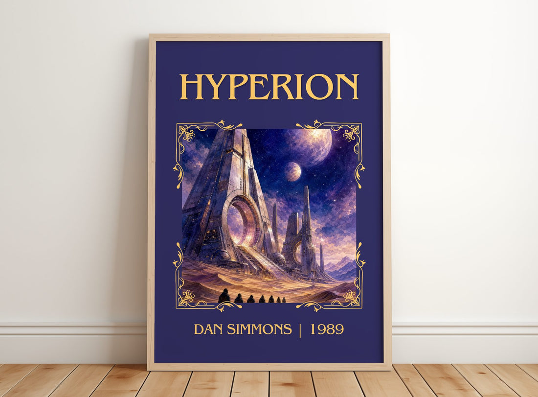 Hyperion Classic Book Art Print by Dan Simmons – framed print leaning on a wooden floor