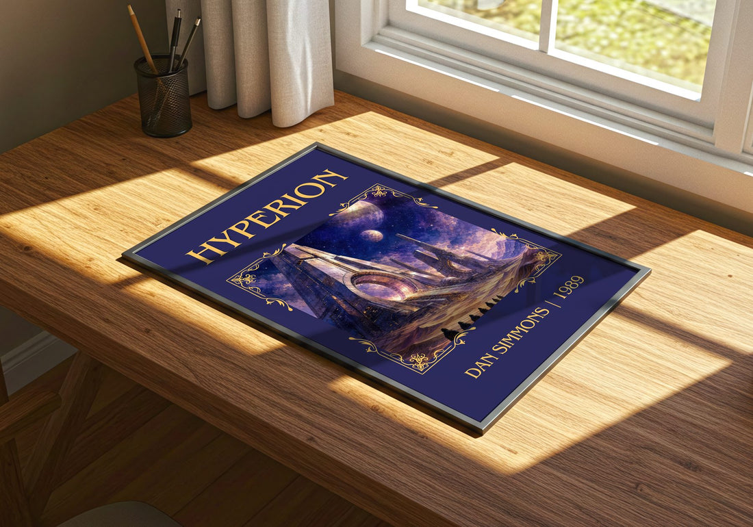 Hyperion Classic Book Art Print by Dan Simmons – print on a sunlit desk