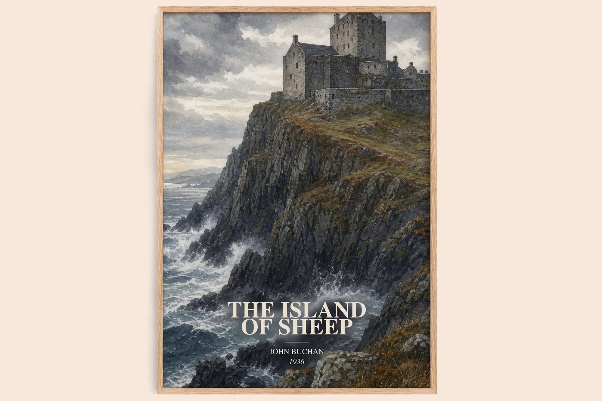 The Island Of Sheep watercolour book poster by John Buchan – framed literary art print