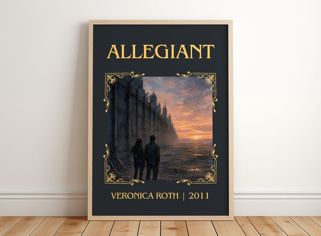 Allegiant Classic Book Art Print by Veronica Roth – framed print leaning on a wooden floor