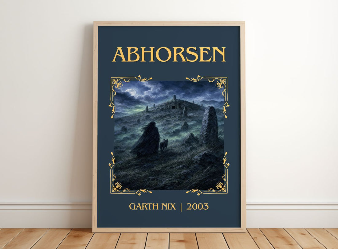 Abhorsen Classic Book Art Print by Garth Nix – framed print leaning on a wooden floor