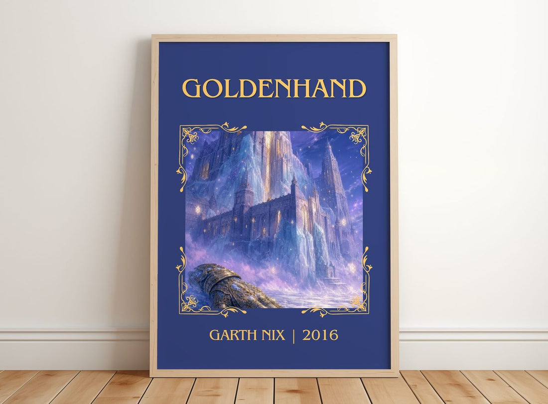 Goldenhand Classic Book Art Print by Garth Nix – framed print leaning on a wooden floor