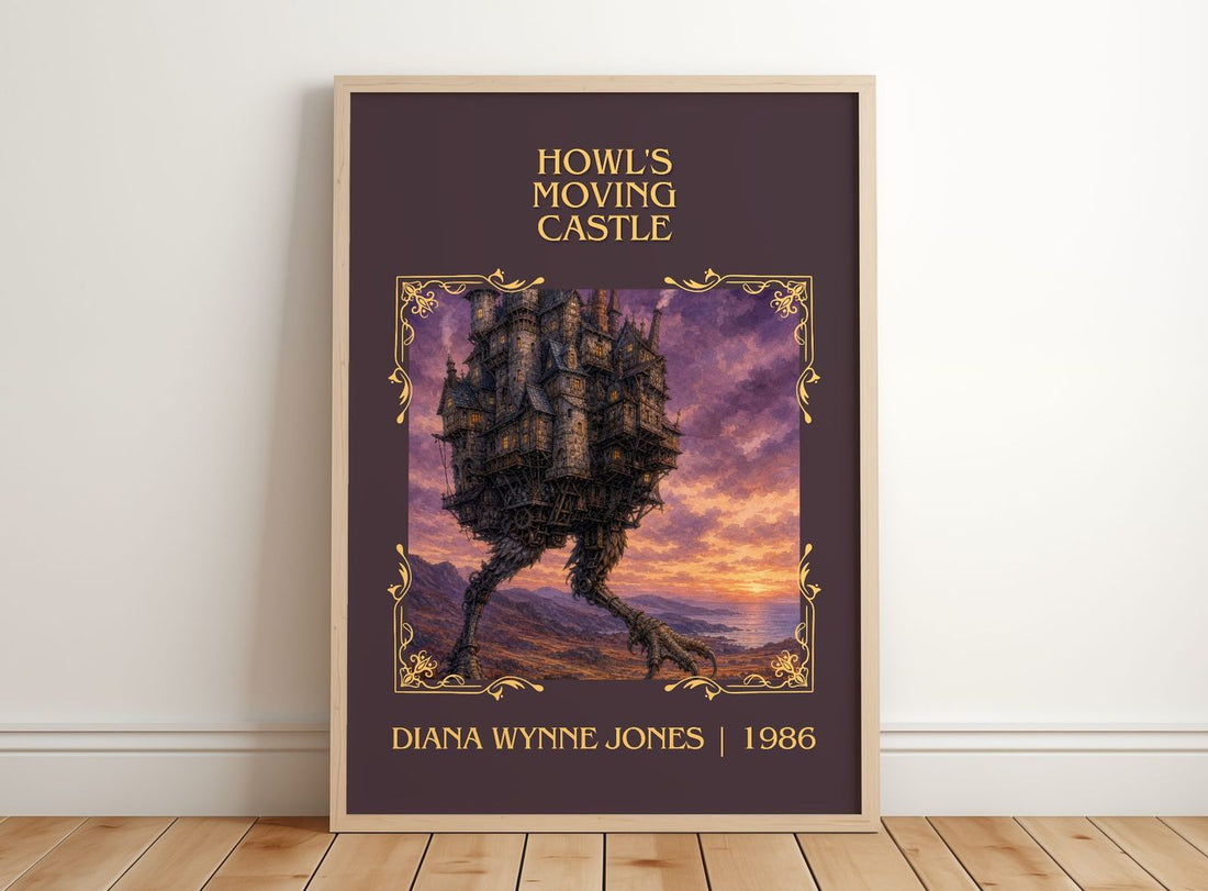 Howl's Moving Castle Classic Book Art Print by Diana Wynne Jones – framed print leaning on a wooden floor