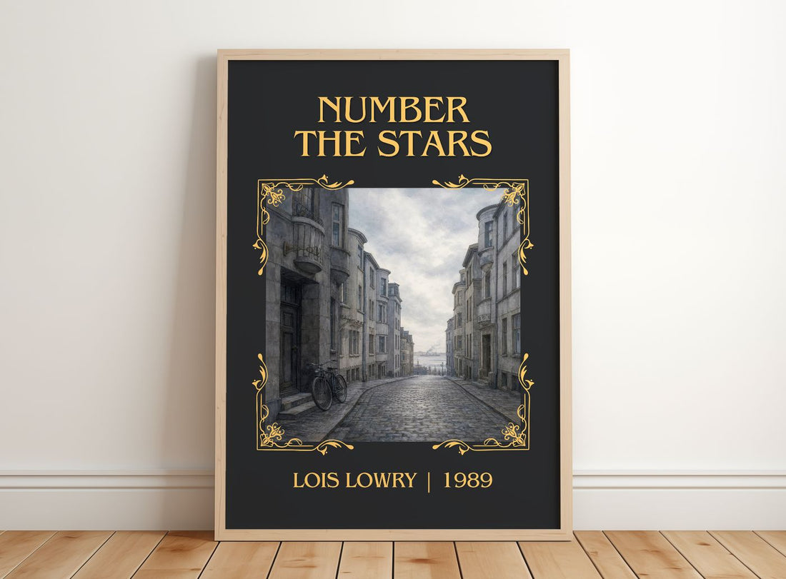 Number the Stars Classic Book Art Print by Lois Lowry – framed print leaning on a wooden floor