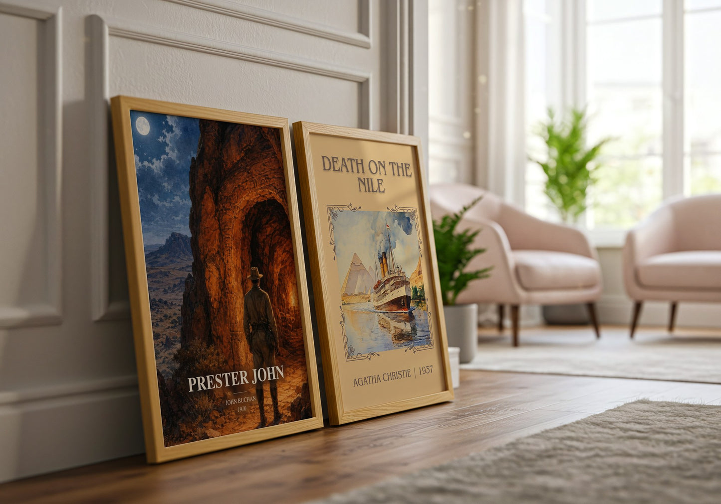 Prester John watercolour print framed by window – literary home decor