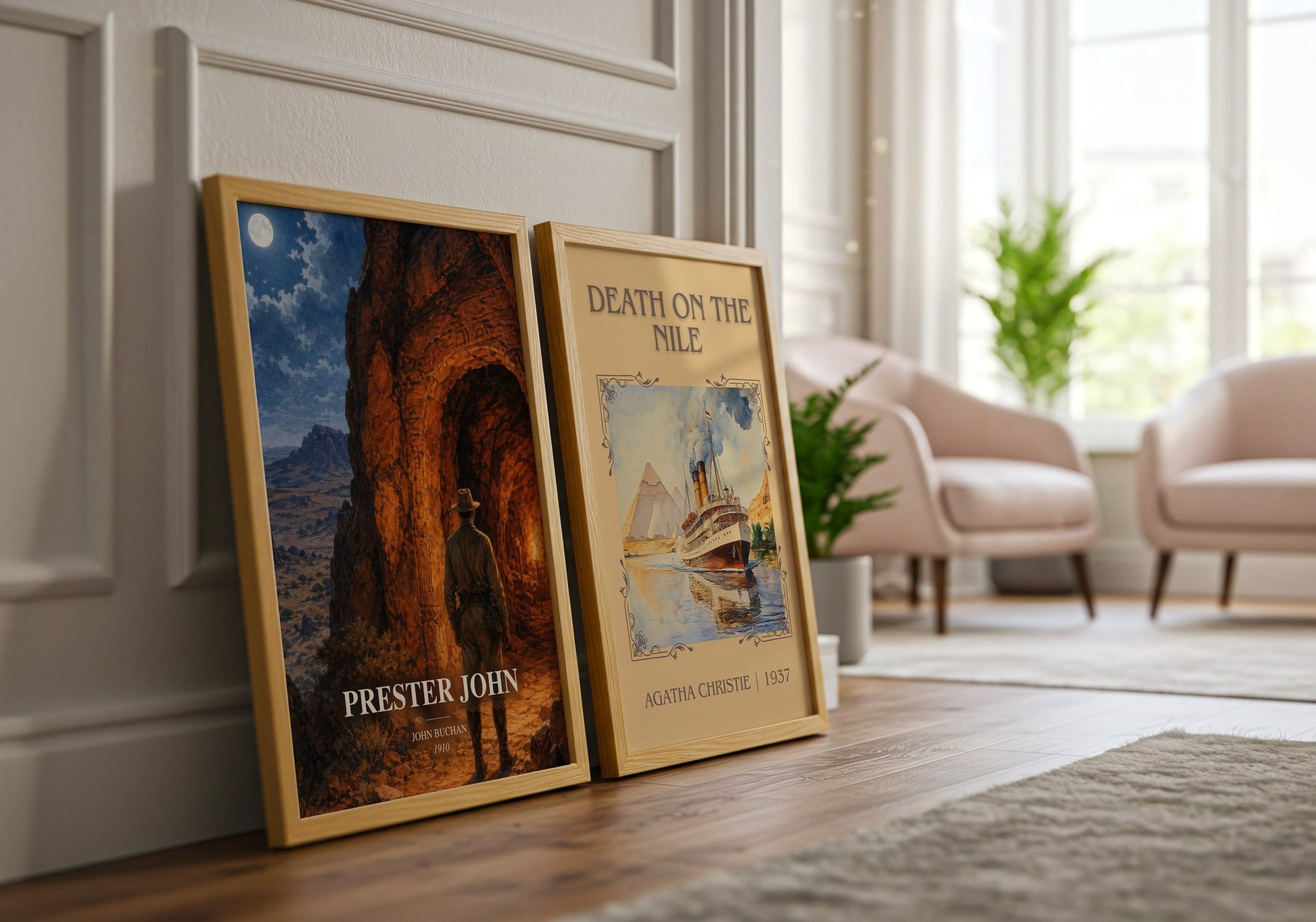 Prester John watercolour print framed by window – literary home decor