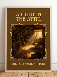 A Light in the Attic Classic Book Art Print by Shel Silverstein – framed print leaning on a wooden floor