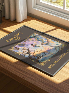 Falling Up Classic Book Art Print by Shel Silverstein – print on a sunlit desk