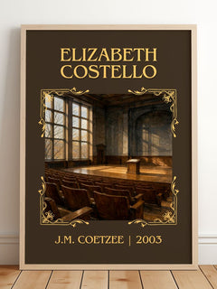 Elizabeth Costello Classic Book Art Print by J.M. Coetzee – framed print leaning on a wooden floor