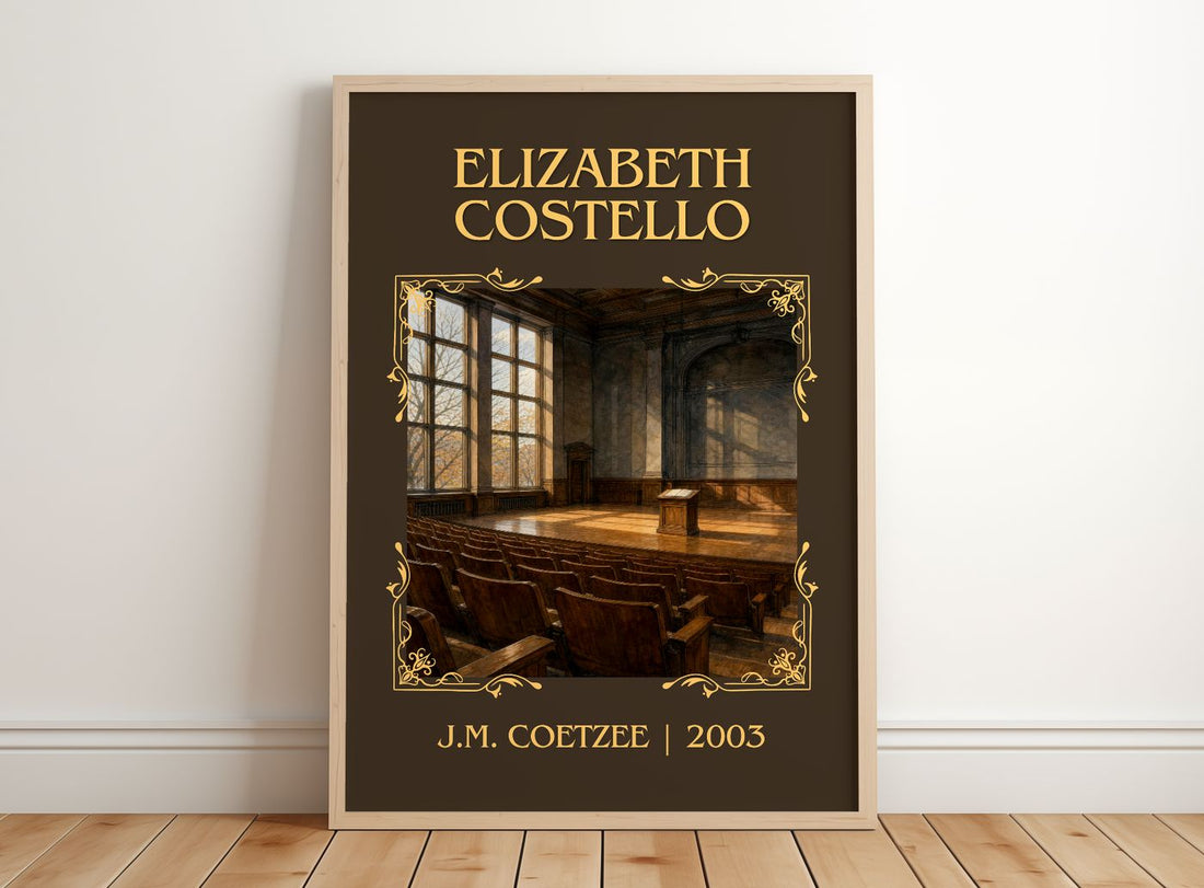 Elizabeth Costello Classic Book Art Print by J.M. Coetzee – framed print leaning on a wooden floor