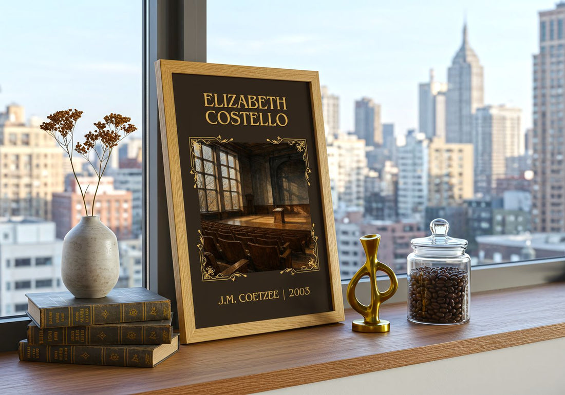 Elizabeth Costello Classic Book Art Print by J.M. Coetzee – framed print on a city-view windowsill