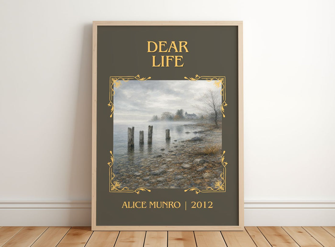 Dear Life Classic Book Art Print by Alice Munro – framed print leaning on a wooden floor