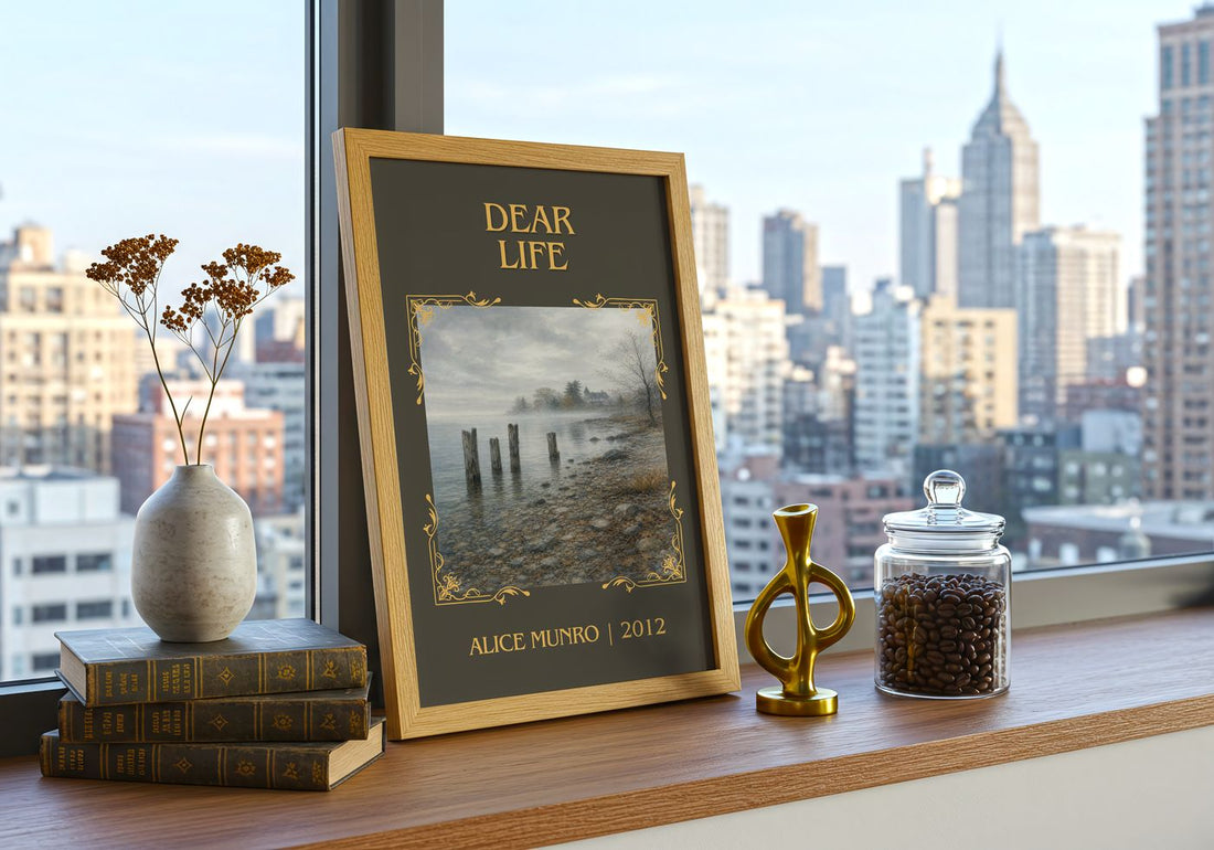 Dear Life Classic Book Art Print by Alice Munro – framed print on a city-view windowsill