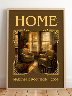 Home Classic Book Art Print by Marilynne Robinson – framed print leaning on a wooden floor