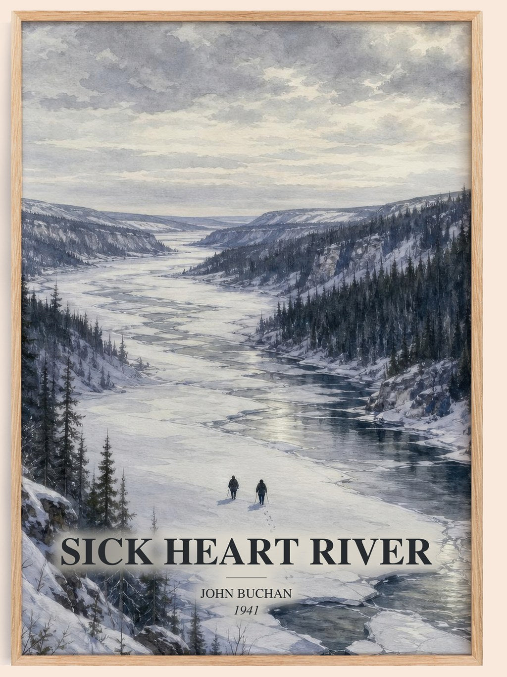 Sick Heart River watercolour book poster by John Buchan – framed literary art print