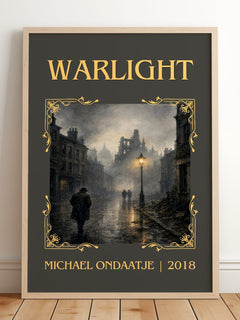 Warlight Classic Book Art Print by Michael Ondaatje – framed print leaning on a wooden floor