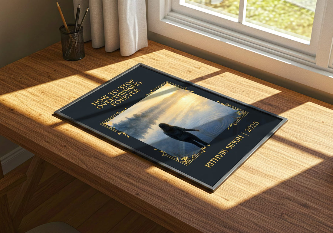 How To Stop Overthinking Forever Classic Book Art Print by R. Singh – print on a sunlit desk