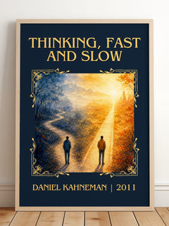 Thinking, fast and slow Classic Book Art Print by Daniel Kahneman – framed print leaning on a wooden floor