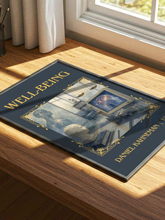 Well-being Classic Book Art Print by Daniel Kahneman – print on a sunlit desk