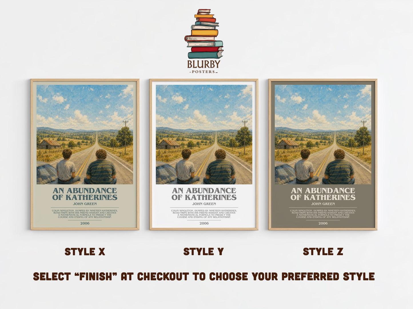 An Abundance Of Katherines bookish print in frame leaning in hallway – young adult wall art