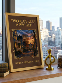 Two Can Keep a Secret Classic Book Art Print by Karen M. McManus – framed print on a city-view windowsill