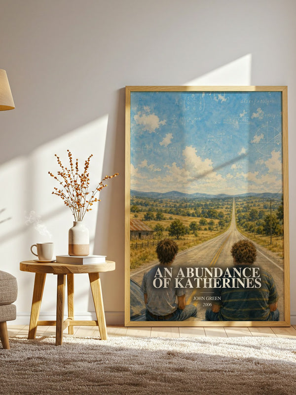 An Abundance Of Katherines watercolour print in frame leaning in hallway – young adult wall art