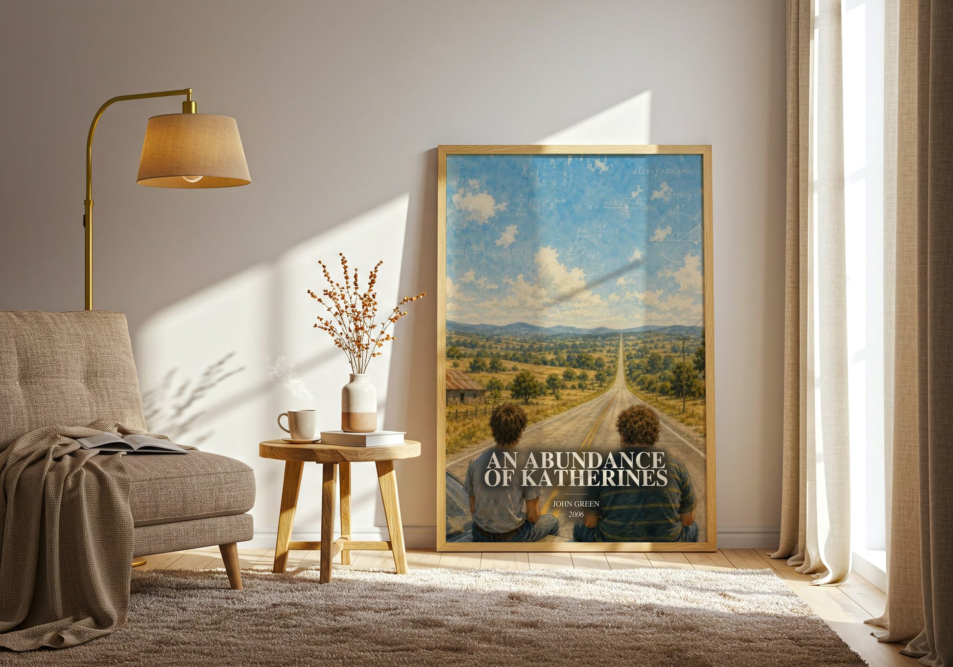 An Abundance Of Katherines watercolour print in frame leaning in hallway – young adult wall art