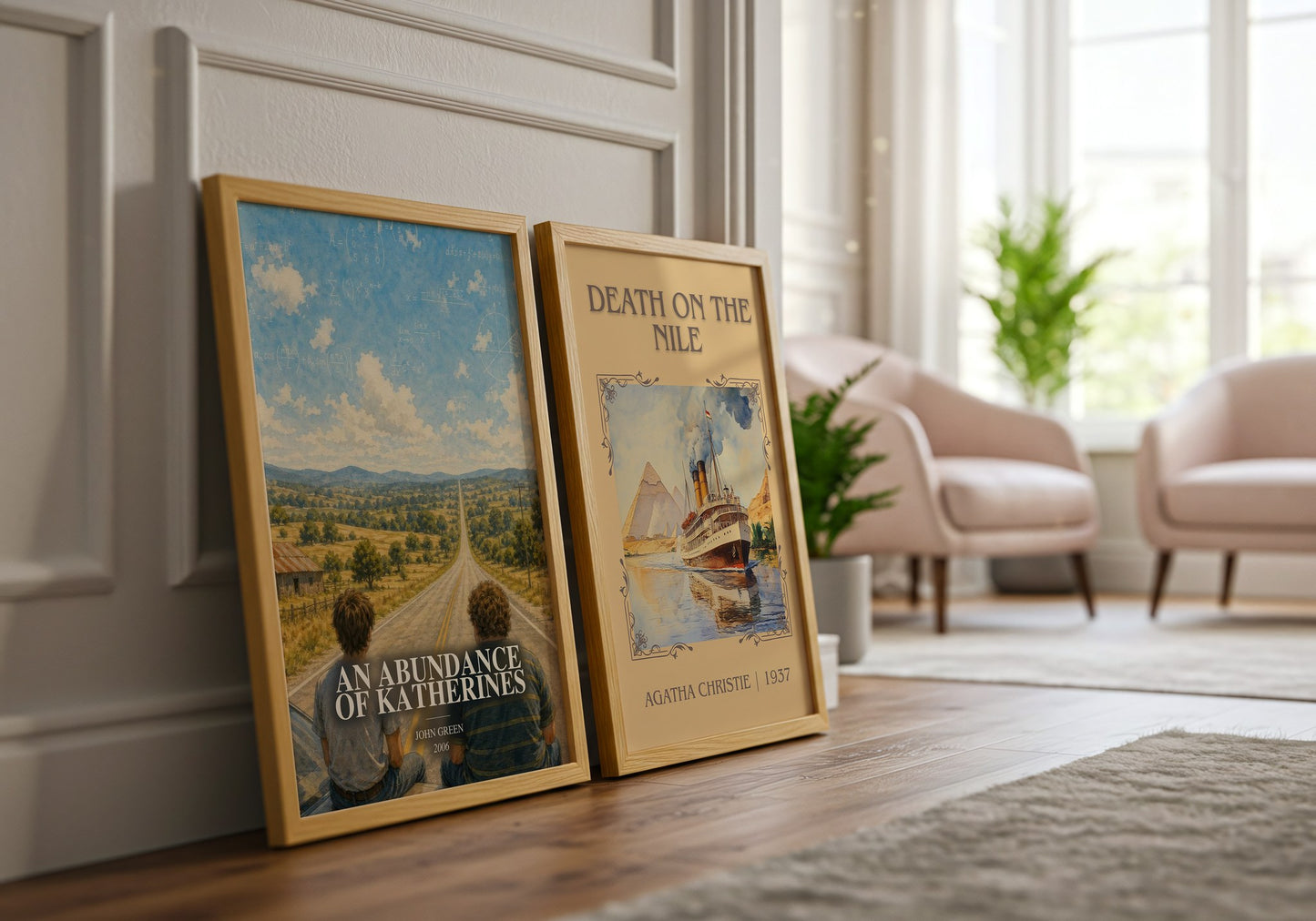 An Abundance Of Katherines watercolour print framed by window – literary home decor