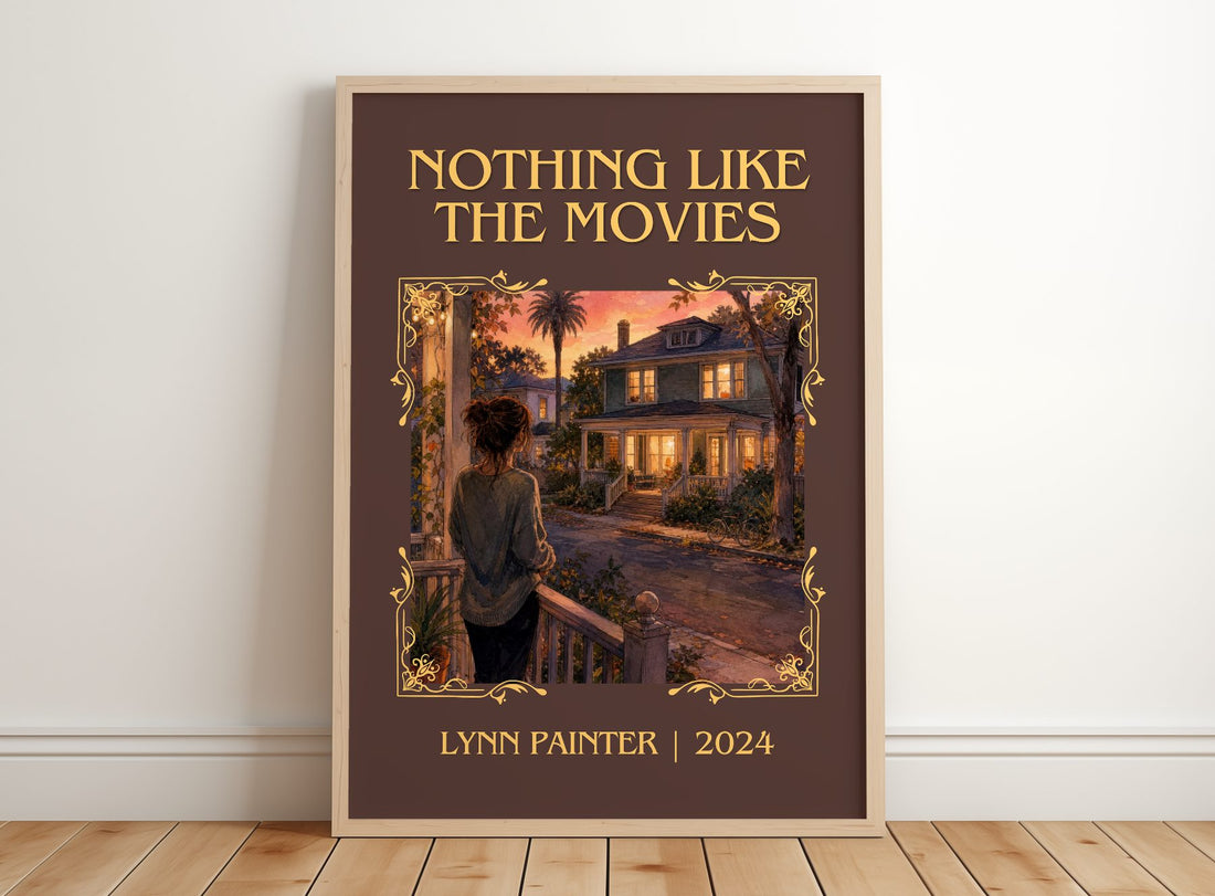 Nothing Like the Movies Classic Book Art Print by Lynn Painter – framed print leaning on a wooden floor
