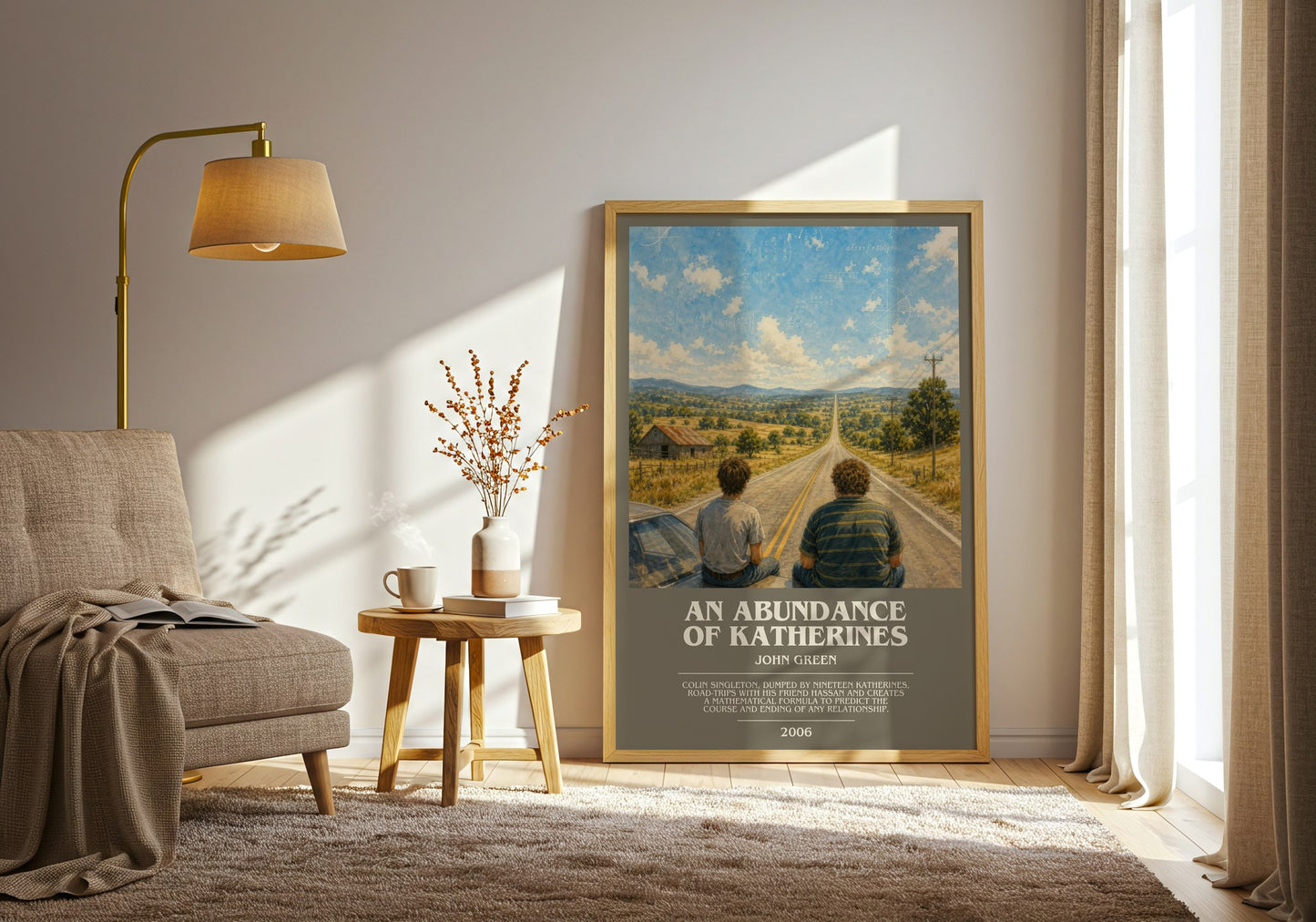 An Abundance Of Katherines bookish print on bookshelf – John Green fan gift