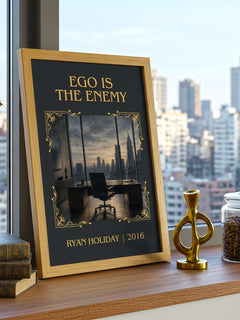 Ego is the Enemy Classic Book Art Print by Ryan Holiday – framed print on a city-view windowsill