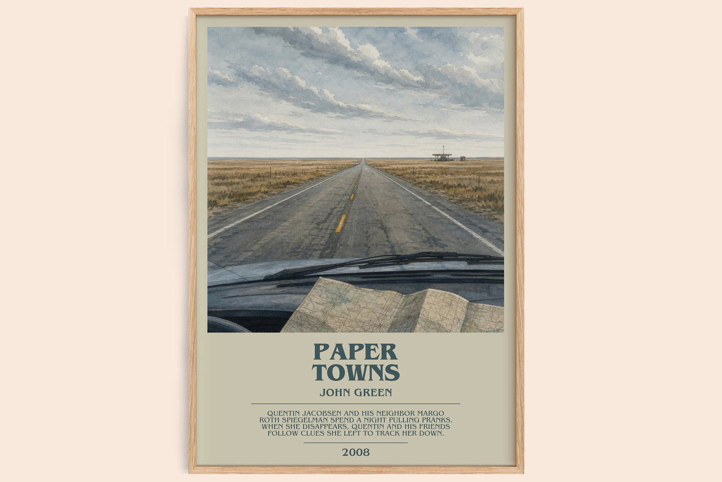 Paper Towns bookish book poster by John Green – framed literary art print
