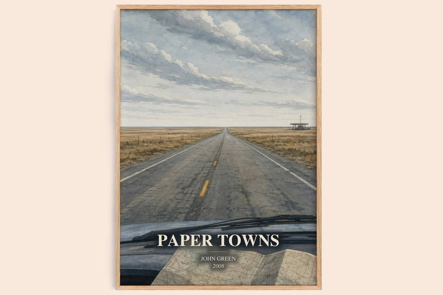 Paper Towns watercolour book poster by John Green – framed literary art print