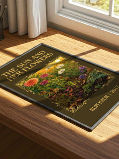 the sun and her flowers Classic Book Art Print by Rupi Kaur – print on a sunlit desk