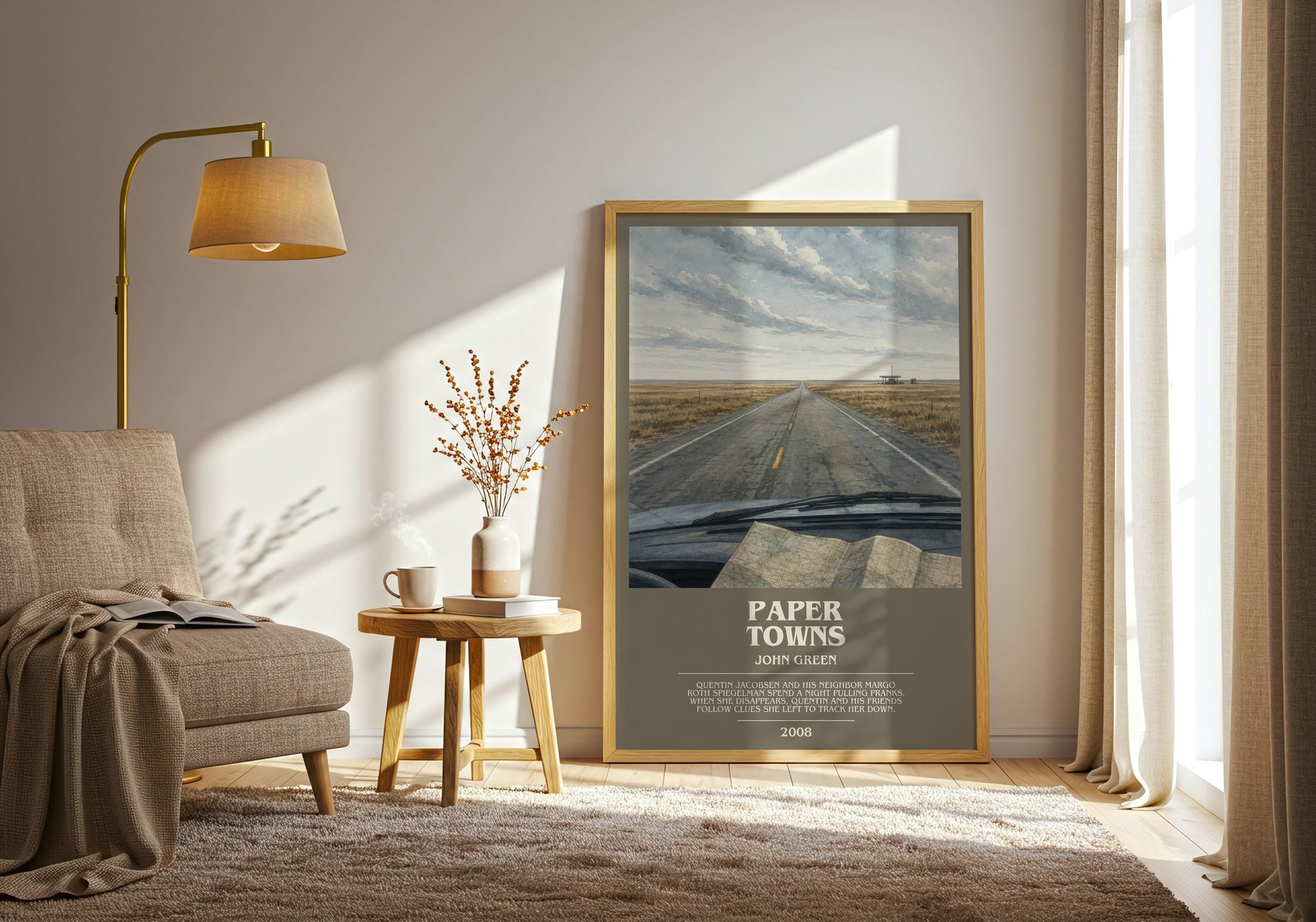 Paper Towns bookish print on bookshelf – John Green fan gift
