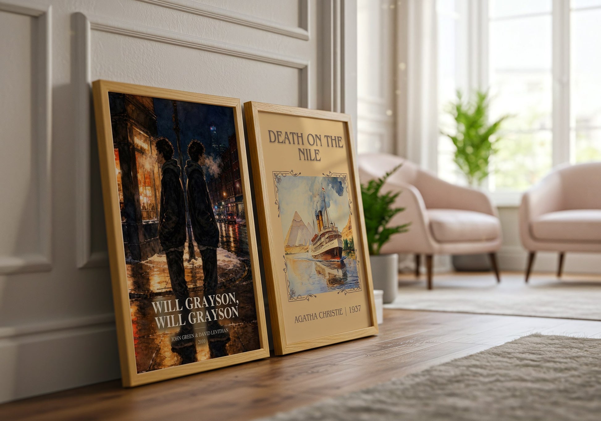 Will Grayson, Will Grayson watercolour print framed by window – literary home decor