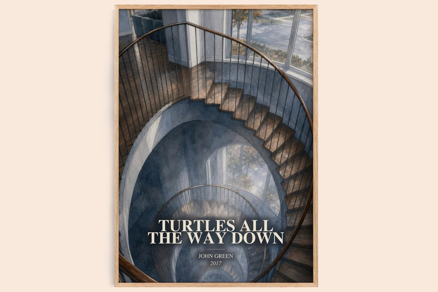 Turtles All The Way Down watercolour book poster by John Green – framed literary art print
