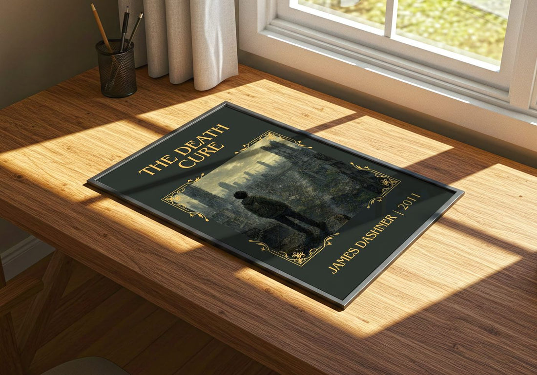 The Death Cure Classic Book Art Print by James Dashner – print on a sunlit desk