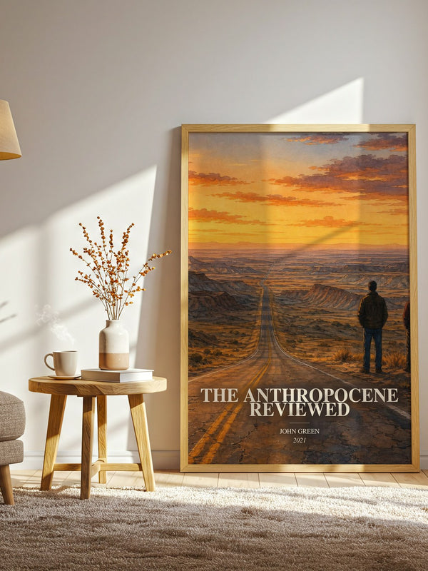 The Anthropocene Reviewed watercolour print in frame leaning in hallway – non fiction wall art