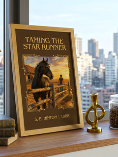 Taming the Star Runner Classic Book Art Print by S. E. Hinton – framed print on a city-view windowsill