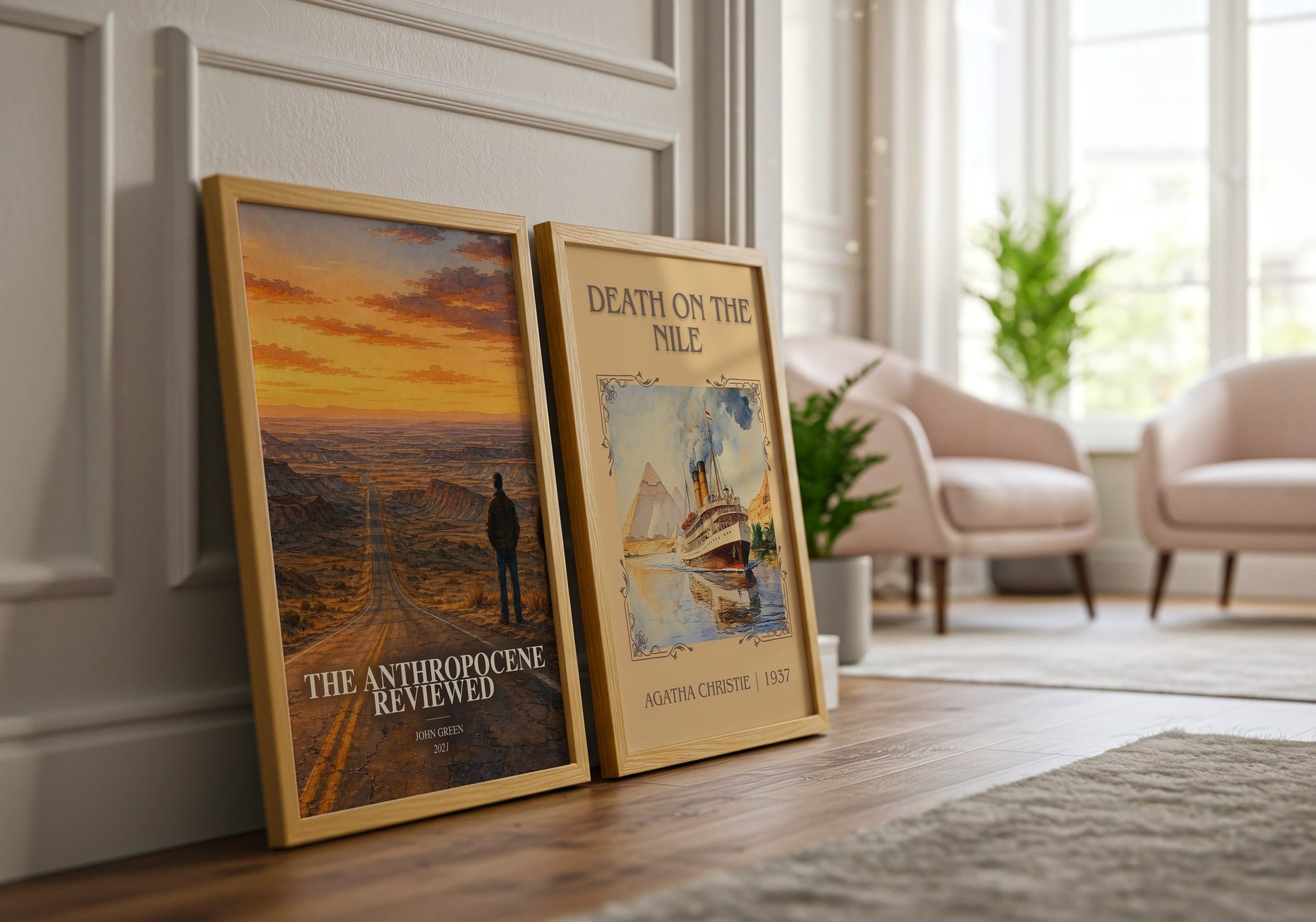 The Anthropocene Reviewed watercolour print framed by window – literary home decor
