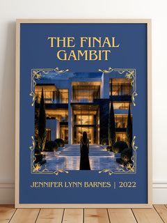 The Final Gambit Classic Book Art Print by Jennifer Lynn Barnes – framed print leaning on a wooden floor